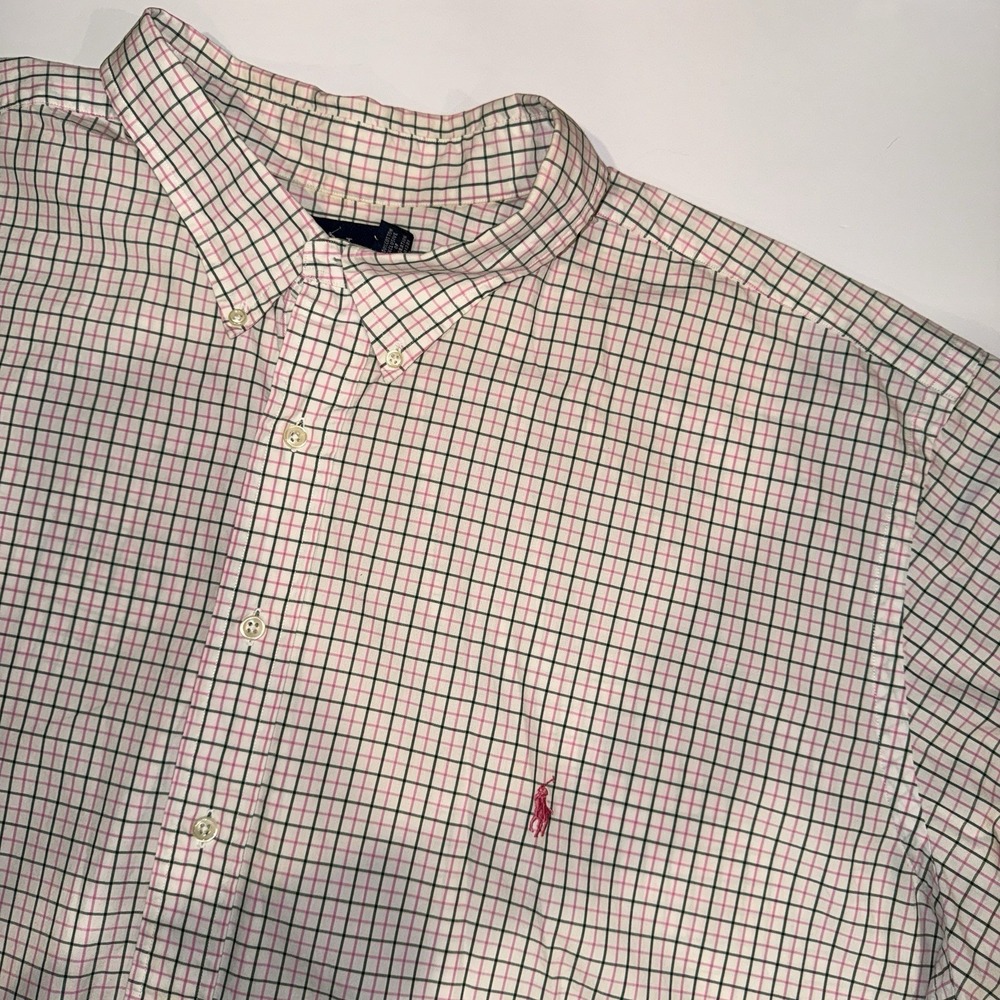 Polo Ralph Lauren Shirt Men 4XLT Classic Fit Short Sleeve Plaid Pink Green Pony